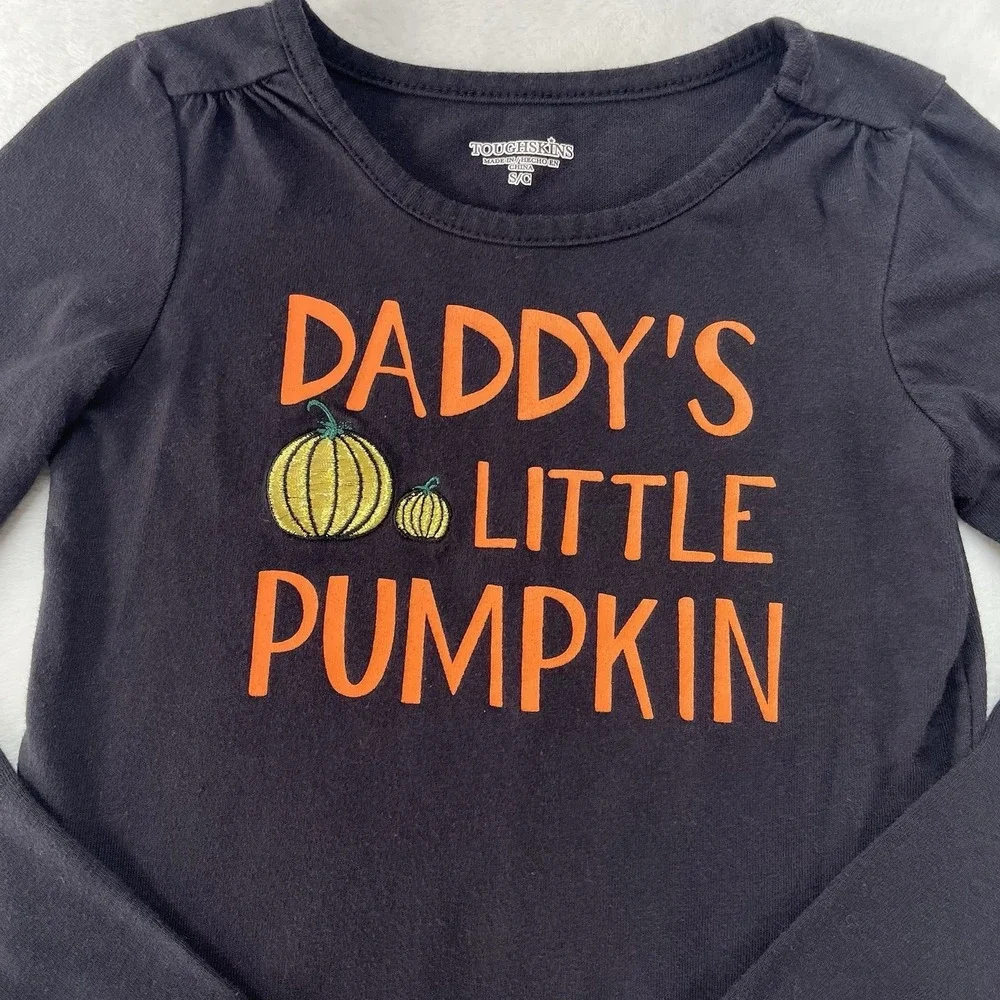 Toughskins Long Sleeve Shirt Girls Small Embroidered Pumpkin Halloween